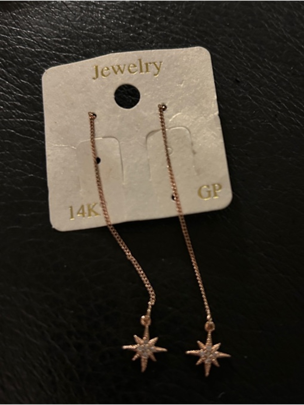 14K GP Rose Gold Starburst Threader Earrings